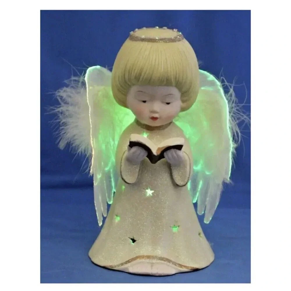 Choir Angel Ceramic Lights Up Changes Colors On Off Switch Battery Operated